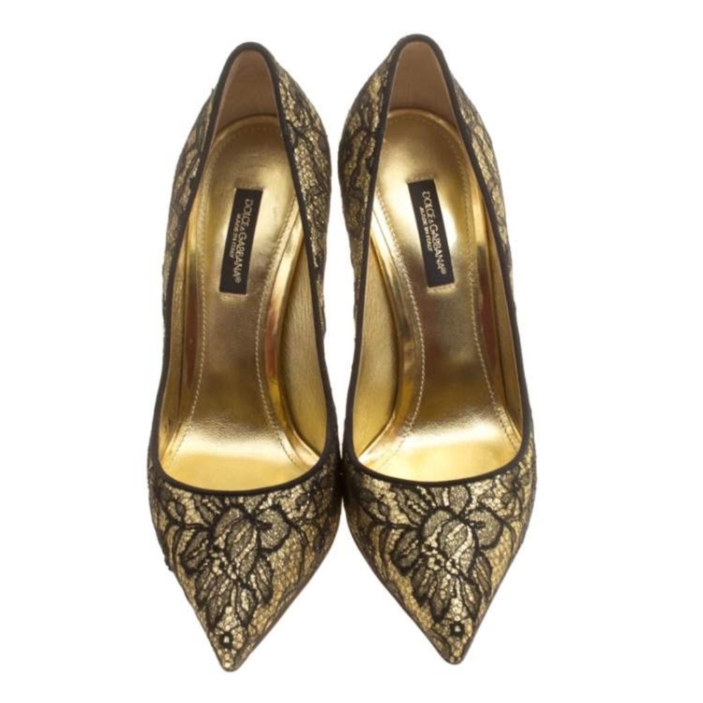 NWB DOLCE & GABBANA Gold Black Chantilly Lace KATE heels shoes Pumps $1045 38 8 - Picture 3 of 16